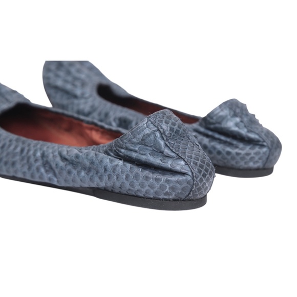 LANVIN Ballet Flats Blue Python Leather Stretch Slip On Flat Exotic Sz 37.5 - Picture 10 of 14